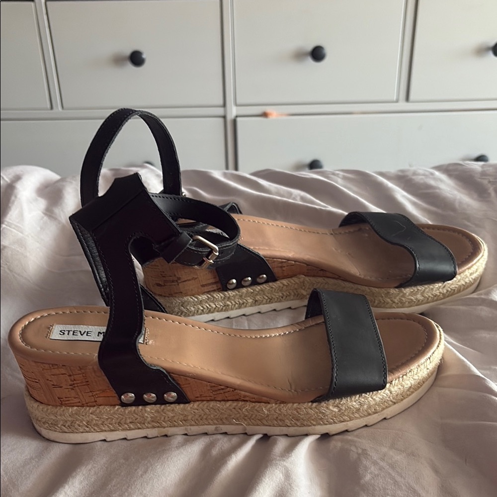 Steve Madden Black Woven Espadrille Shoes with ankle strap size 10 - Picture 5 of 6